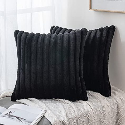 Amazon.com: MIULEE Faux Fur Pillow Covers Black Winter Pillow Covers Striped Soft Cozy Set of 2 Cushion Covers for Bed Sofa Couch 18 x 18 Inch : Everything Else Winter Pillow Covers, Winter Pillows, Black Throw Pillows, Faux Fur Pillow, Plush Sofa, Faux Fur Throw Pillow, Fur Throw Pillows, Sofa Throw Pillows, 20x20 Pillow Covers