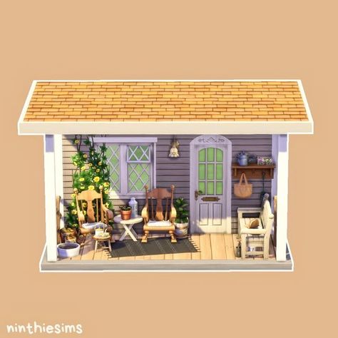 Sims Appartement Building, Sims Porch Ideas, Sims 4 Porch Decor, Sims 4 Decor Inspiration, Sims 4 Front Porch Ideas, Sims Entryway Ideas, The Sims 4 Interior Ideas, Sims 4 Porch Ideas, Sims 4 Balcony Ideas