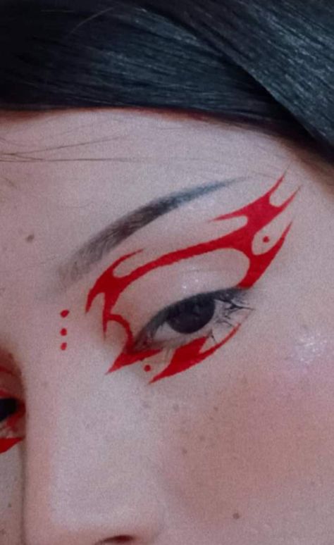 Egirl makeup, eyeliner, eyeliner ideas Graphic Eyeliner Product, Graphic Flame Liner, Creative Liner Looks, Flame Eyeliner Black, Red Liner Looks, Avant Garde Eyeliner, Graphic Eyeliner Red And Black, Rave Graphic Liner, Flame Graphic Liner