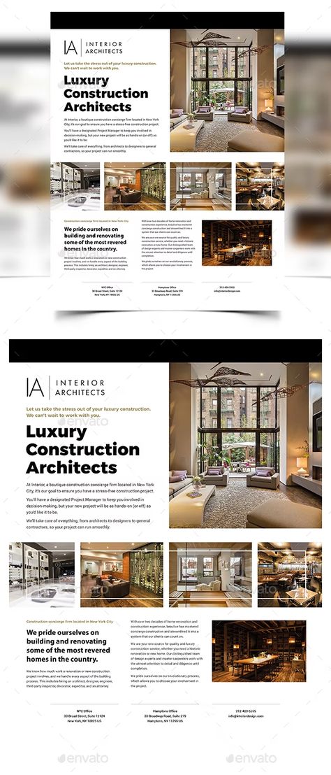 Interior Design - Architecture Flyer Template by madridnyc | GraphicRiver Interior Design Newsletter, Architecture Flyer, Interior Design Flyer, Capability Statement, Modern Flyer Design, Interior Design Template, Interior Design News, Pamphlet Design, Graphic Art Prints