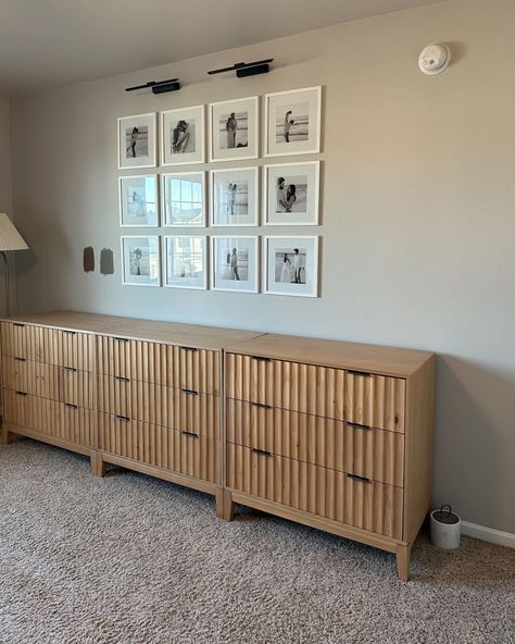 Lowboy dresser in bedroom before remodel. 2 Dressers On Same Wall, Dresser In Bedroom, Maximalist Wallpaper, Lowboy Dresser, Low Dresser, Blue And White Wallpaper, Dresser With Tv, Diy Accent Wall, Renovation Costs