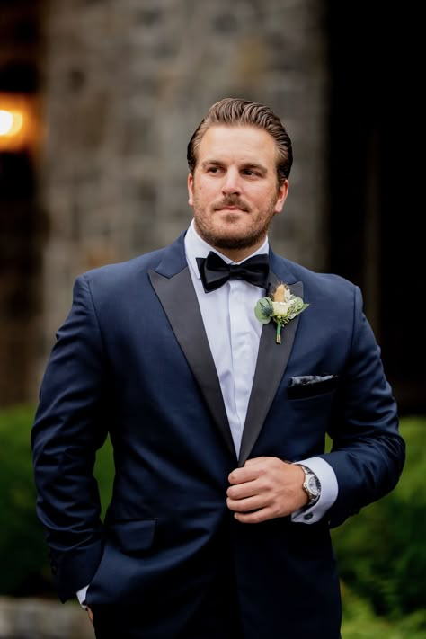 Tuxedo For Men Wedding Navy Blue, Navy Wedding Tux Groom, Navy And Black Tuxedo, Dark Navy Tuxedo, Dark Navy Tux Wedding, Navy Blue Suit Wedding Color Combos, Navy Blue Groomsmen Suits Color Combos, Dark Blue Tuxedo Wedding, Dark Navy Suit Wedding