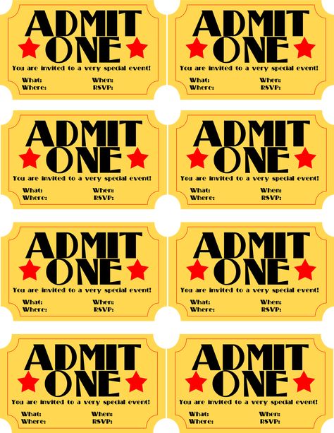 Printable Movie Tickets, Ticket Stub Invitations, Blank Ticket Template, Movie Ticket Birthday Invitations, Movie Ticket Template, Movie Ticket Stubs, Movie Ticket Invitations, Ticket Template Printable, Ticket Template Free