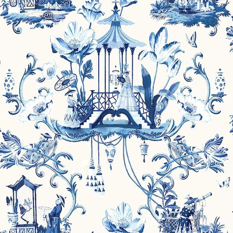 Chinoiserie Chic: Chinoiserie Chic DIY Wallpaper Restocked Delft Patterns, Colorful Chinoiserie, Harrison Howard, Toile Pillows, Wallpaper For Bedroom, Stair Riser, Backsplash Bathroom, Drops Patterns, Chinoiserie Wallpaper