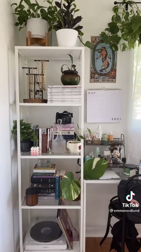 Shelf Styling Bedroom Aesthetic, Organized Shelves Bedroom, Standing Shelf Decor Bedroom, Aesthetic Shelves Decor, Ideas For Shelves In Bedroom, Cube Shelf Decor Bedroom Aesthetic, Phlox Landscaping, What To Put On Shelves In A Bedroom, Shelf Room Ideas