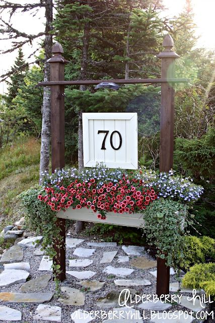 A DIY house number sign including a flower box that myself & my husband came up with. Diy House Number Sign, House Numbers Diy, Pumpkin Planter, Driveway Entrance, Wood Pallet Signs, Cottage Gardens, House Number Sign, Number Sign, Diy House