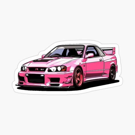 Cutout of Pink R34 concept Pink Car Stickers, Pink Motorcycle, Senior Jackets, Y2k Design, Car Sticker Design, Motorcycle Stickers, Motivational Sticker, Phone Stickers, Car Logos