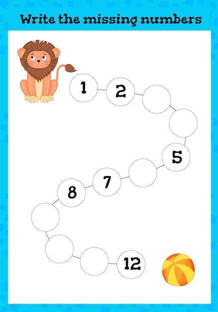 Write the missing number - worksheet for... | Premium Vector #Freepik #vector #math-worksheet #kids-worksheet #worksheet #math-game Sequencing Activities Preschool, Missing Number Worksheets, Fun Worksheets For Kids, Kids Worksheets Preschool, Missing Numbers, Shapes Worksheets, Sequencing Activities, Alphabet Activities Preschool, Numbers For Kids