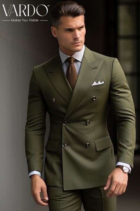 Green Double Breasted Suit, Green Suit Men, Formal Attire For Men, Stylish Mens Suits, Classy Suits, Tailored Suit, Dress Suits For Men, Designer Suits For Men, The Rising Sun