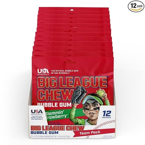 Amazon.com : Big League Chew Strawberry Tray + (12 Packs) : Grocery & Gourmet Food Big League Chew, Bubble Gum, Gourmet Recipes, Gum, Tray, Bubbles