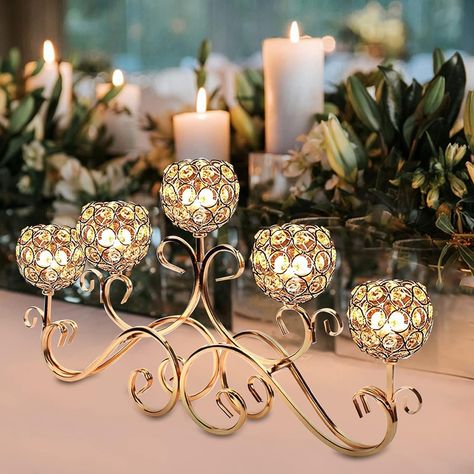 candle light holder Diwali Installation, Wedding Coffee, Crystal Candle Holders, Candelabra Centerpiece, Faux Christmas Trees, Crystal Candelabra, Tea Light Candle Holders, Coffee Home, Banquet Decorations