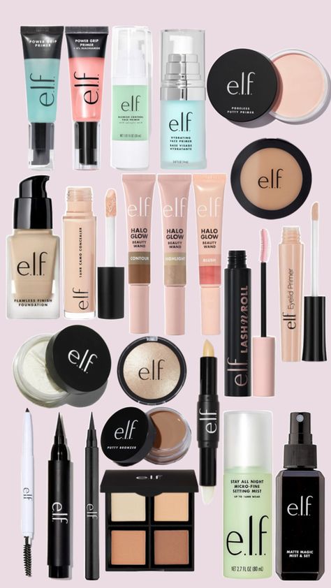 Elf makeup products needed for basic full face look. Elf Products, High Elf, Black Art Painting, Elf Makeup, Affordable Makeup, Full Face Makeup, Face Hydration, Face Primer, Contouring And Highlighting