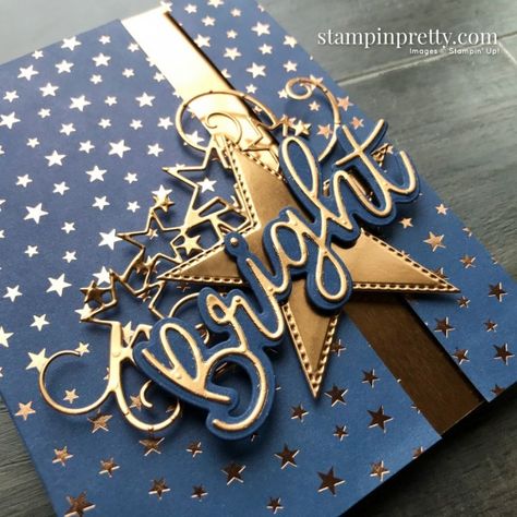 Brightly Gleaming Specialty Designer Series Paper, Stitched Stars, and Joy Dies from Stampin\' Up! Card by Mary Fish, Stampin\' Pretty Stampin Up Brightly Gleaming, Candy Giveaway, Foil Christmas Cards, Mary Fish, Stampin Pretty, Foil Card, How To Make Paper Flowers, Stampin Up Christmas, Foil Cards