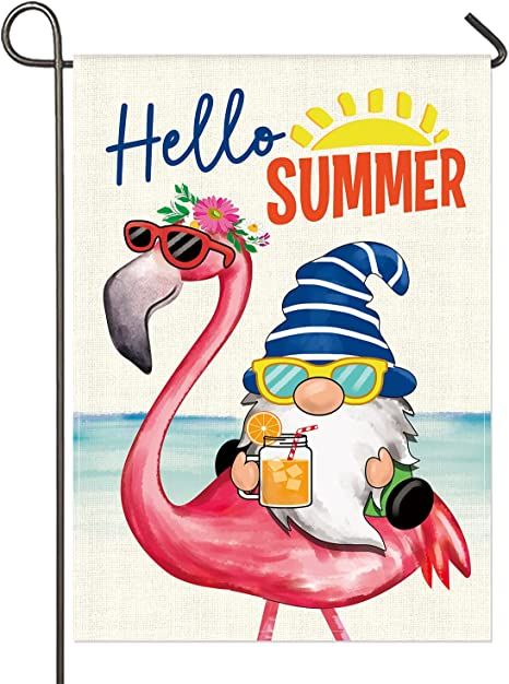 Amazon.com : Garden Flag Gnome Ride on Flamingo Tropical Summer Outdoor Yard Flags for Garden Decor Double Sided 12.5X18 Inch (03-Flamingo) : Patio, Lawn & Garden Flamingo Garden, Summer Garden Flags, Gnome Pictures, Flamingo Tropical, Welcome Summer, Flamingo Art, Side Garden, Yard Flags, Tropical Summer