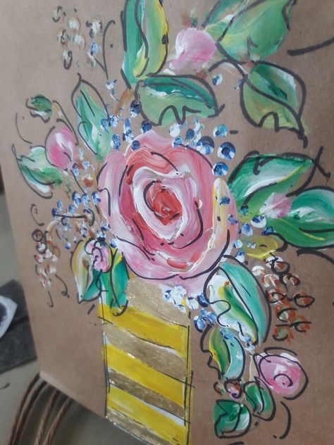 Painting On Paper Bags, Painted Gift Bags Ideas, Paper Bag Painting Ideas, Hand Painted Gift Bags, Painted Gift Bags, Graduation Gift Bags, Decorated Gift Bags, Gift Wrapping Inspiration, Gifts Wrapping Diy