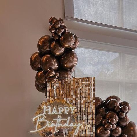 Brown Themed Dinner Party, 30th Birthday Brown Theme, Birthday Brown Theme, Espresso Martini 30th Birthday, Brown And Gold Party Decor, Brown And Gold Birthday Decorations, Brown Party Aesthetic, Espresso Birthday Theme, Shades Of Brown Birthday Theme