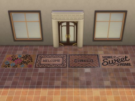 Sims 4 Door Mat Cc, Sims 4 Doormat Cc, Sims 4 Welcome Mat Cc, Greek Key Rug, Entrance Mats, Fall Front Door, Front Door Rug, Sims Hair, Front Door Mats