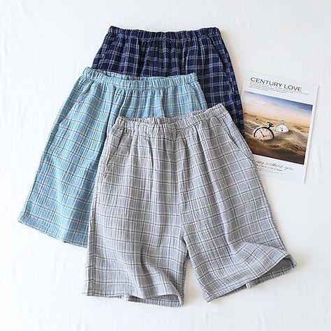 Season:Summer,Fall,Spring; Fabric:Cotton Blend; Gender:Men's; Nightwear Style:Sleepwear,Pajama Shorts; Style:Stylish,Casual,Comfort; Elasticity:Micro-elastic; Occasion:Daily,Home,Bed; Function:Comfort; Pattern:Plaid; Listing Date:08/09/2023; Hips:; Length:; Waist:; Feel of Sensation:Comfort,Soft Men's Sleepwear & Loungewear, Nightwear Outfits, Pajamas Aesthetic, Men Nightwear, Comfort Home, Pajama Outfit, Mens Sleepwear, Elegante Casual, Shorts Style