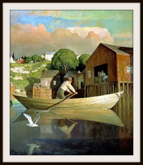 The Doryman by N.C.Wyeth 1933 | Content in a Cottage Wyeth Paintings, N C Wyeth, Jamie Wyeth, Nc Wyeth, Frederic Remington, Illustration Kunst, American Illustration, Andrew Wyeth, Art Et Illustration