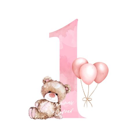 Happy 1st Birthday Background, Baby Girls First Birthday, Teddy Bear Pink, Baby Birthday Card, Happy Birthday Png, Happy 1st Birthday, Happy First Birthday, Bear Pink, Baby Logo