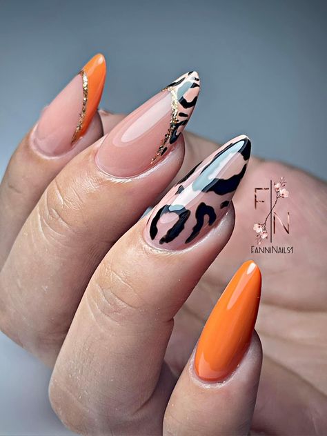 Nail Ideas Orange And Black, Zoo Nails, Nail Art Animal Print, Bright Nail Designs, Mickey Nails, Animal Nail Art, Sassy Nails, Elegant Nail Designs, Leopard Print Nails