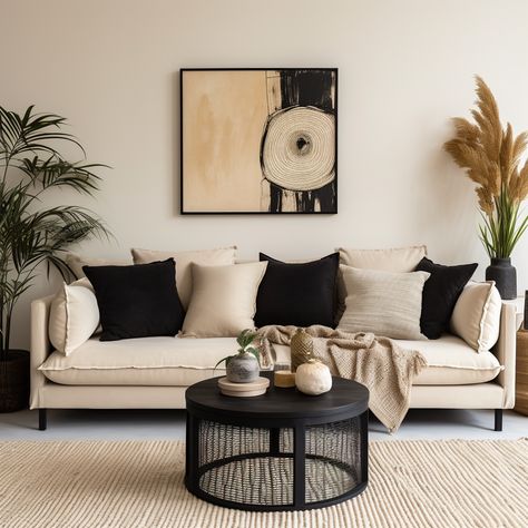 Cream and black, a palette that's not slack—on a cream sofa, it's the chicest track!" 🛋️ Revel in the timeless elegance of our cream and black cushions, flawlessly complementing a cream sofa. ⚪ Unveil the sophistication at 👉 https://covermycushion.com/collections/black-cushion-covers ⚫ #CoverMyCushion #CreamAndBlack #CreamSofaChic #CushionCovers #HomeDecor #InteriorDesign #LivingRoomIdeas #TimelessElegance #SoftFurnishings #HomeStyling #LivingRoomDecor #AccentCushions #MonochromeMagic Cream Black Sofa, Cream Sofa With Black Pillows, Cream Sofa Black Cushions, Black Cushions On Sofa, Black Sofa Cushions, Cream And Black Living Room, Dubai Townhouse, Cushions For Grey Sofa, Deco Rumah