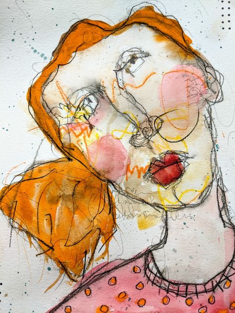 Abstract Face Watercolor, Chari Roberts Peak Art, Blind Contour, Abstract Figure Art, Loose Watercolor Paintings, Watercolor Face, Collage Art Projects, Quirky Art, Figurative Artwork