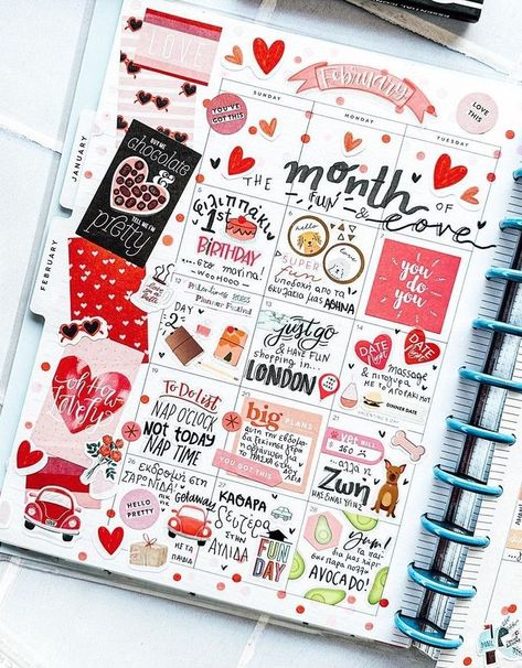 Valentine Planner Layout, February Happy Planner Layouts, 2024 Journaling, Planner Layout Ideas, Planner Ideas Layout, Happy Planner Spread, Happy Planner Ideas, Valentine Scrapbook, Planner Monthly Layout