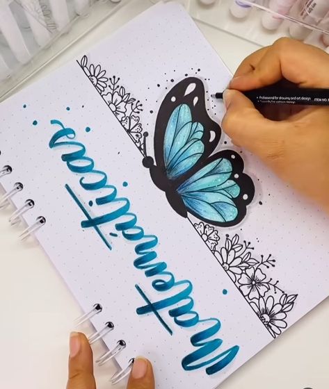 Aesthetic File Decoration Ideas, File Front Cover Decoration Ideas, Butterfly Front Page Design, Subject Design Notebook Aesthetic, Front Notebook Design Ideas, Front Page Drawing, Sketch Book Front Cover Ideas, Subject Design Notebook, Butterfly Border Design