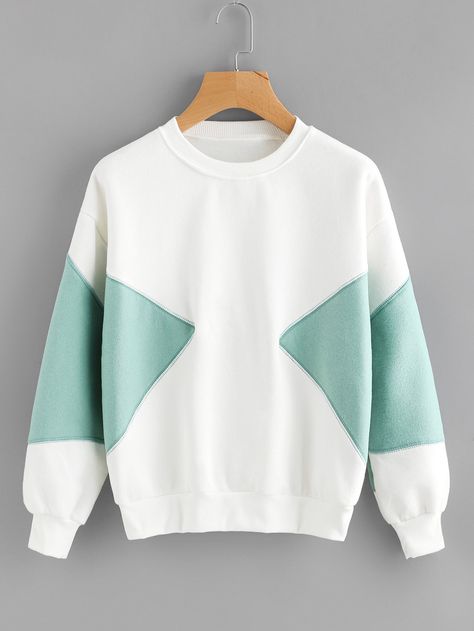 Shop Color Block Sweatshirt online. SheIn offers Color Block Sweatshirt & more to fit your fashionable needs. White Crewneck Sweatshirt, Color Block Shirts, Trendy Hoodies, White Pullover, Color Block Sweatshirt, White Long Sleeve Top, Colour Blocking, Cooler Look, Sweatshirt White