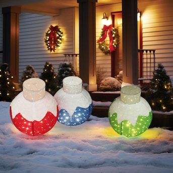 VEIKOUS Set of 3 35-in LED Bulb Christmas Ornaments - Warm White Lights - Indoor/Outdoor - UL Safety Listed in the Christmas Ornaments department at Lowes.com Front Porch Christmas Decor Large Ornaments, Outdoor Winter Wonderland Decorations, Stacked Ornaments, Holiday Yard Decorations, Xmas 2024, Christmas 3d, Christmas Yard Decorations, Lighted Ornaments, Front Lawn