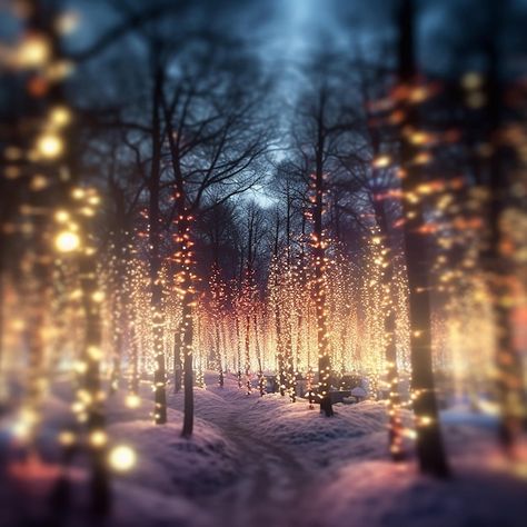 Winter forest with snow covered trees and fairy lights Outdoor Winter Party, Enchanted Winter Forest, Forest With Snow, Winter Garden Party, Ice Kingdom, Winter Celebration, Forest Light, Snow Forest, Christmas Forest