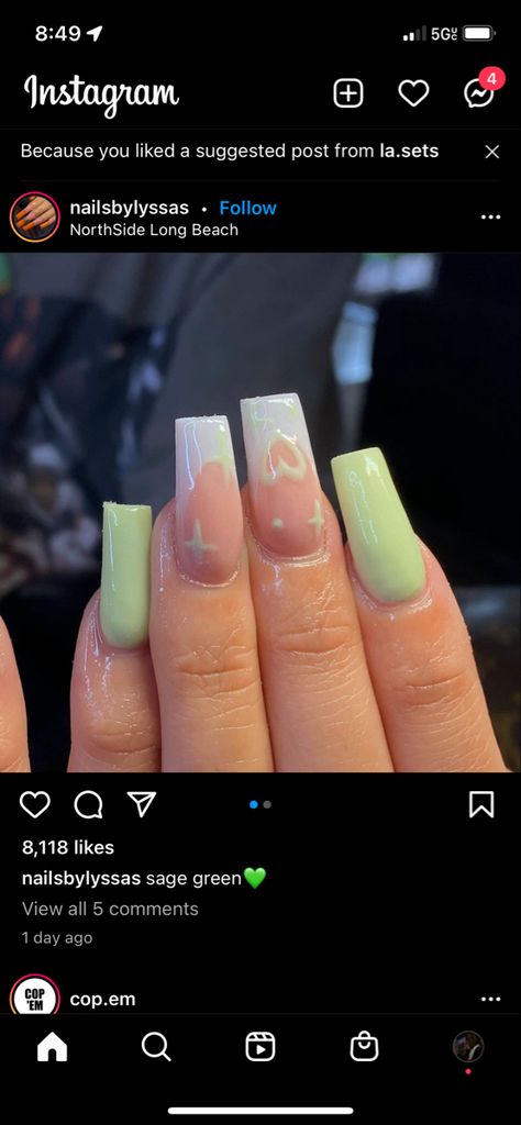 Sage Green Nails Medium Length, Sage Green Birthday Nails, Sage Acrylics, Tiana Nails Acrylic, Princess Tiana Nail Ideas, Medium Square Acrylic Nails Sage Green, Princess And The Frog Nails Simple, Princess And The Frog Hairstyles, Princess Tiana Inspired Nails