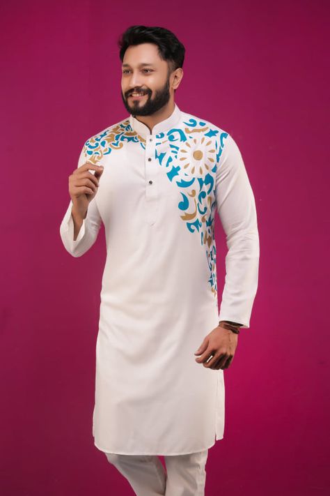 Product Type: Panjabi Main Material: Cotton Color: White &Multicolor Fashionable look Comfortable to wear Panjabi For Men, Formal Shirt Design, Man Dress Design, Fabric Paint Shirt, Boys Kurta Design, Stylish Men Wear, Wedding Dresses Men Indian, Gents Kurta, Kurta Men