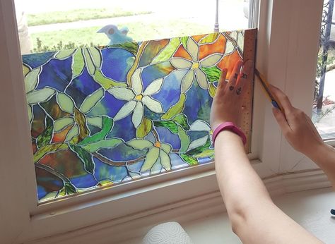 Painting On Glass Windows, Diy Stained Glass Window, Fake Window, Frosted Window Film, Window Stained, Stained Glass Window Film, Decorative Window Film, Glass Window Art, Custom Neon Lights