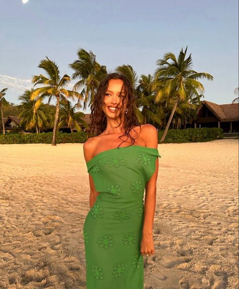 Asta Resort, Luau Outfits, Isabelle Mathers, Beach Fits, Contemporary Dresses, Beachwear Fashion, Time Of Day, December 12, Green Satin