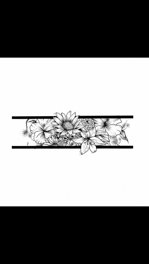 Band Of Flowers Tattoo, Feminine Band Tattoo, Wrist Band Tattoo Design, Wrist Band Tattoo For Women, Floral Band Tattoo Design, Thigh Band Tattoo Women, Flower Band Tattoo Design, Flower Band Tattoo, Black Band Tattoo