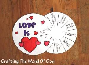 Love Is...craft for I Corinthians 13. Uses a wheel with a window that turns to reveal each truth about what love is from the passage. Sunday School Projects, Children's Church Crafts, Bible Story Crafts, Sunday School Kids, Bible School Crafts, Christian Crafts, Sunday School Activities, Bible Crafts For Kids, Vbs Crafts