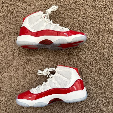 Size 4 Women Kids Super Clean Proof Of Authenticity Red Retro Jordans, Jordan 11 Retro Cherry, Retro Jordans, Retro Cherry, Cherry Red Color, Red Jordans, Shoes Jordan, Jordan Red, Red Retro