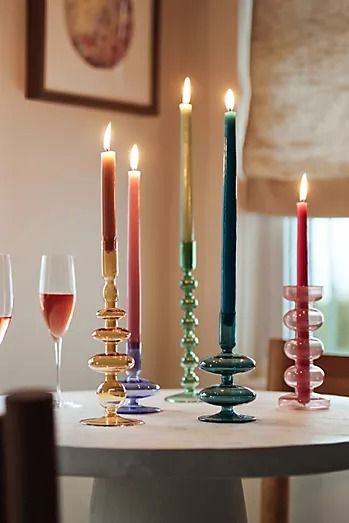 Thanksgiving Table Décor | AnthroLiving Tyler Hill, Thanksgiving Dinnerware, Glass Taper Candle Holders, Classic Taper, Taper Candle Holder, Faux Fur Throw Blanket, Spring Celebration, Candle Sticks, Thanksgiving Table Decorations