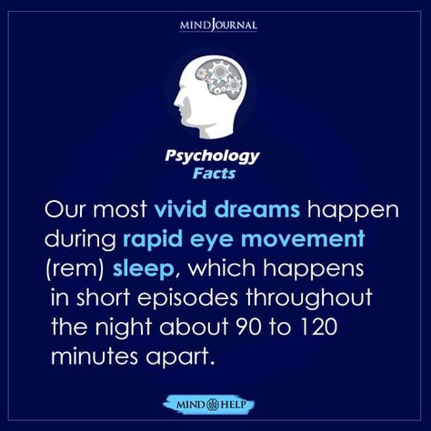 Our most vivid dreams happen during rapid eye movement (Rem) sleep, which happens in short episodes throughout the night about 90 to 120 minutes apart. #dreams #eye #vividdreams Rapid Eye Movement, Behavior Psychology, Human Behavior Psychology, Gk Facts, Psychology Fact, Psychological Tips, Spiritual Science, Eye Movement, Better Mental Health