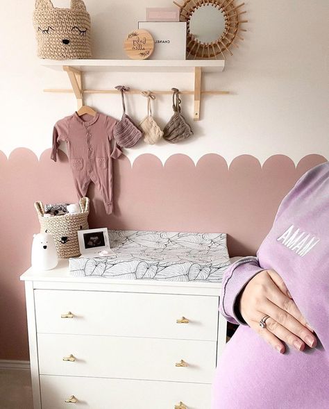 Scalloped Accent Wall Nursery, Scallop Wall Nursery, Pink Scallop Wall, Pink Scallop Wall Nursery, Tractor Nursery, Nursery Accent Wall, Nursery Room Design, Nursery Inspo, Safari Nursery