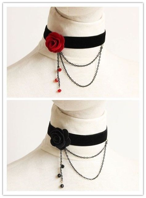 Kalung Choker, Black Red Rose, Black Velvet Ribbon, Flower Choker Necklace, Dainty Diamond Necklace, Black Choker Necklace, Flower Choker, Red Rose Flower, Gothic Victorian