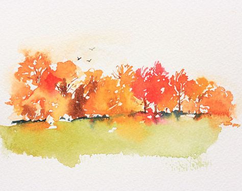 Autumnal Watercolour Painting, Watercolor Autumn Trees, Fall Tree Watercolor, Autumn Trees Watercolor, Watercolor Fall Paintings, Fall Trees Watercolor, Watercolor Fall Trees, Fall Watercolor Paintings, Watercolour Trees