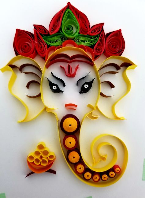 Ganesha Quilling Art, Quilling Ganesha, Origami Butterfly Easy, Vinayaka Chavithi, Diy Crafts For School, Quilling Flower Designs, Quilling Projects, Kraft Paper Crafts, Flag Crafts