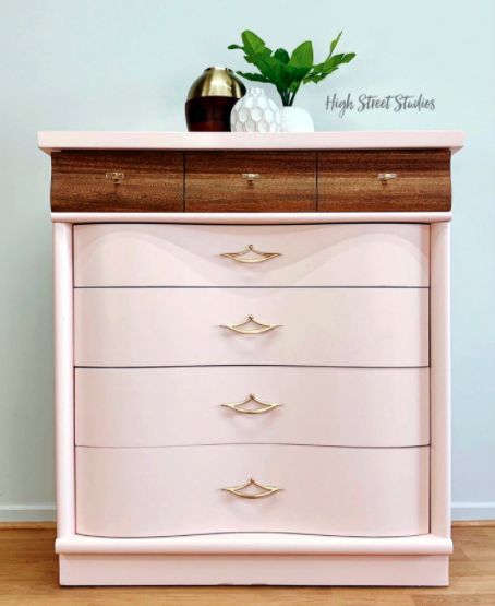 Coral Painted Furniture, Pink Dresser, Water Based Wood Stain, General Finishes Milk Paint, Staining Furniture, Furniture Flipping, General Finishes, Pink Milk, Ballet Pink