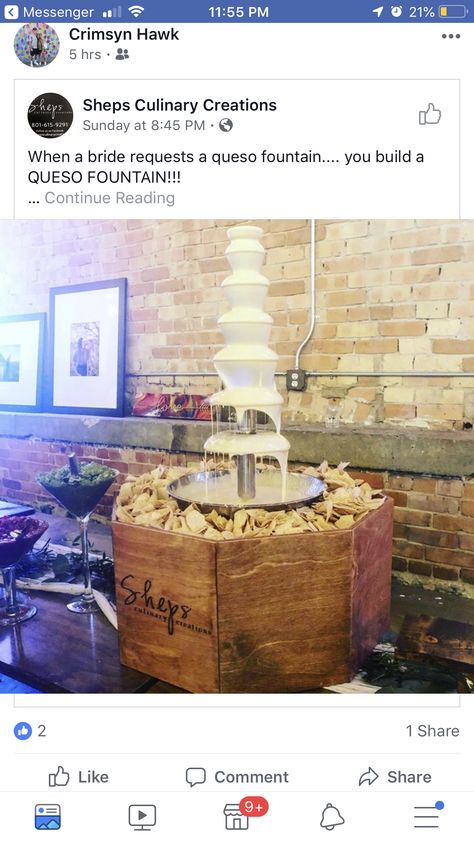 Queso Fountain, Taco Bar Wedding, Fountain Wedding, Fountain Wedding Cakes, Taco Bar, Fall Wedding Cakes, Future Wedding Plans, Wedding Bar, Utah Weddings