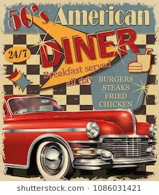 Diner Aesthetic, 50s Aesthetic, 50s Diner, Diner Decor, Poster Vintage Retro, Vintage Diner, Retro Diner, American Diner, Vintage Americana