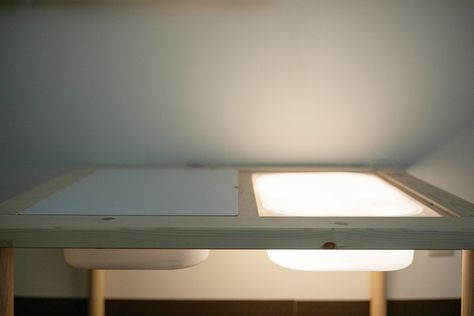 DIY Light Table IKEA hack » Megan Leigh Acosta How To Make A Light Table, Light Table Diy How To Make A, Diy Sensory Light Table, Ikea Light Table Hack, Light Table Diy, Diy Light Table For Kids, Ikea Flisat Light Table, Light Table For Kids, Ikea Latt Table Hack Sensory