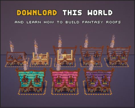 Download this free roof guide | Patreon Minecraft Fantasy Roof, Minecraft Roof Guide, Roof Minecraft, Minecraft Roof, Fantasy Minecraft, Minecraft Bedroom, Cute Minecraft Houses, Minecraft Inspo, Minecraft Builds